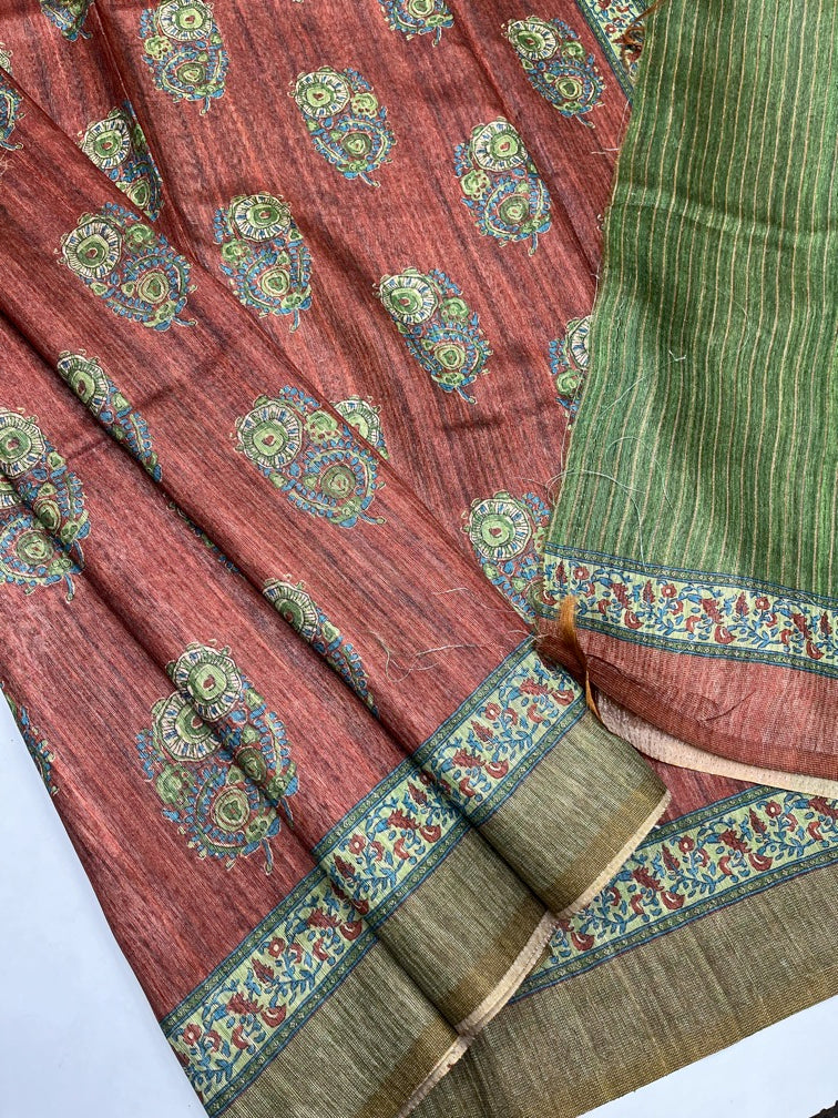 Brown & Green - Fancy Saree