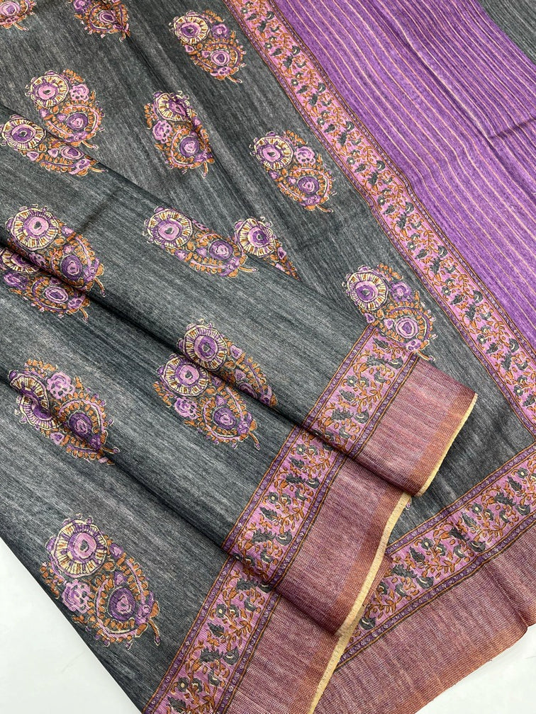 Grey & Purple - Fancy Saree