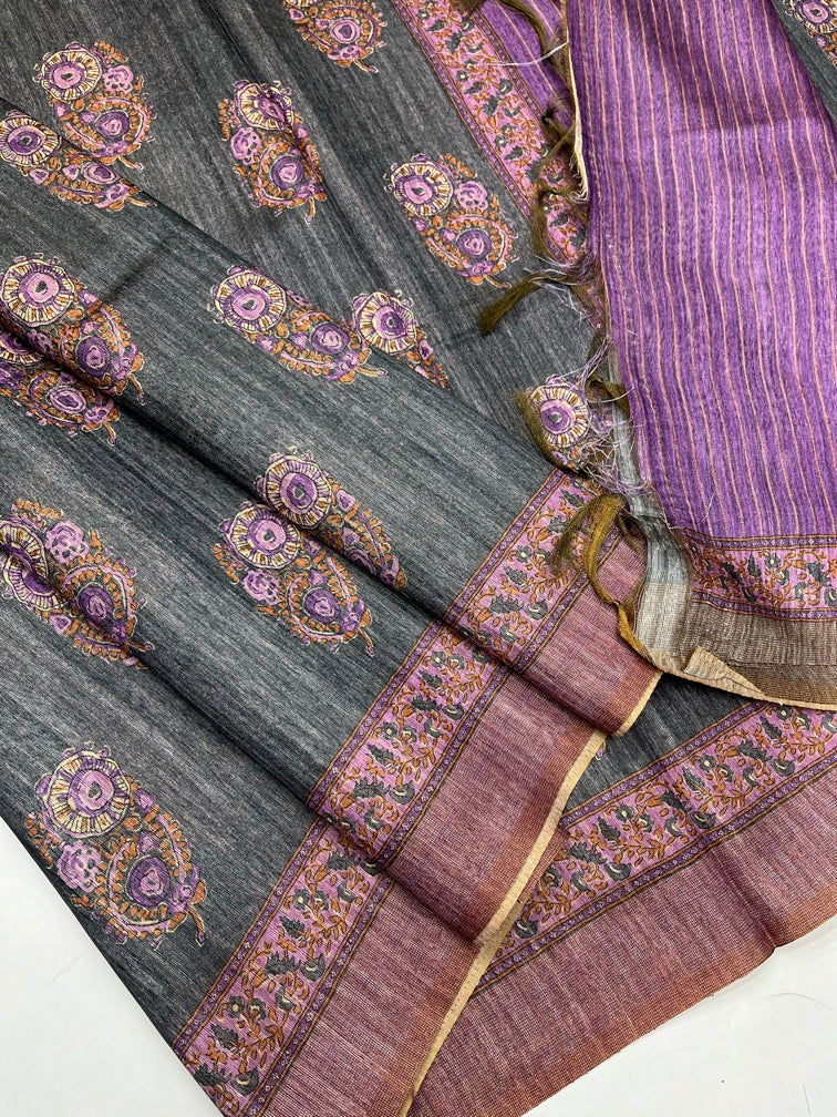 Grey & Purple - Fancy Saree