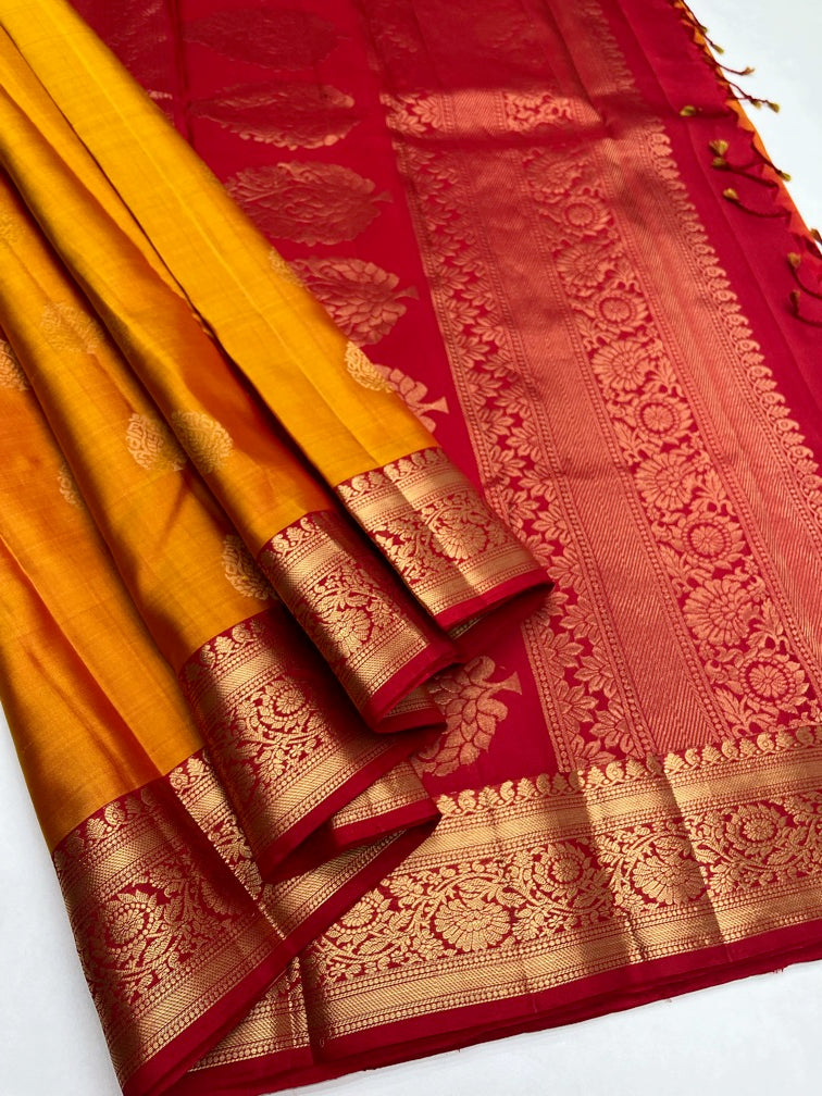 Mango Yellow & Red - Soft Silk Saree