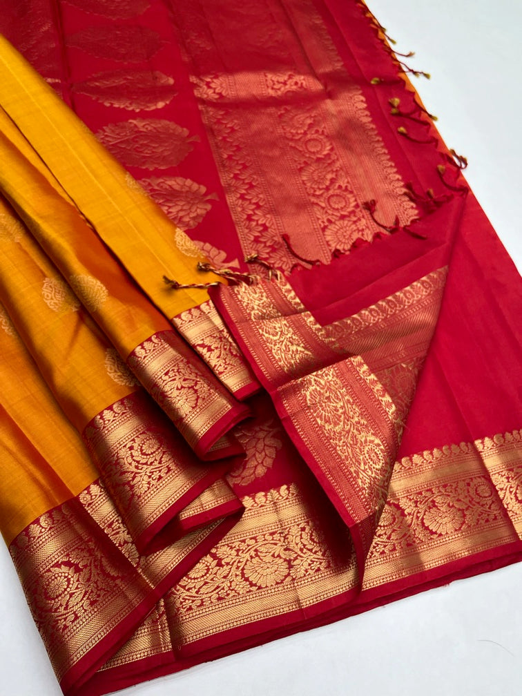 Mango Yellow & Red - Soft Silk Saree