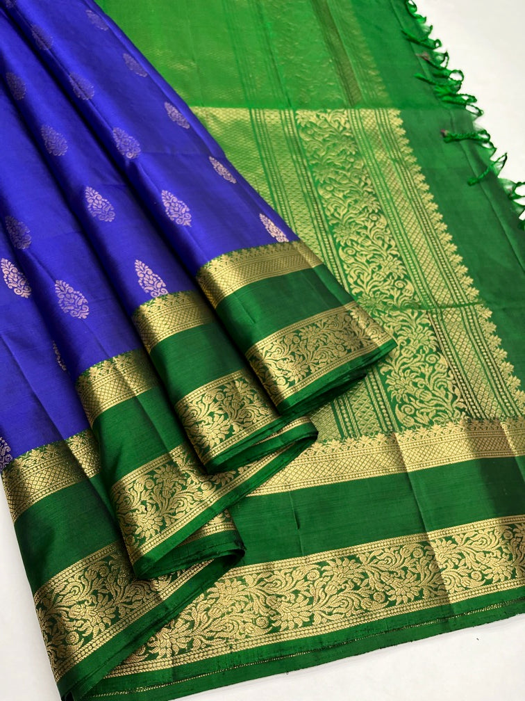 Royal Blue & Green - Soft Silk Saree