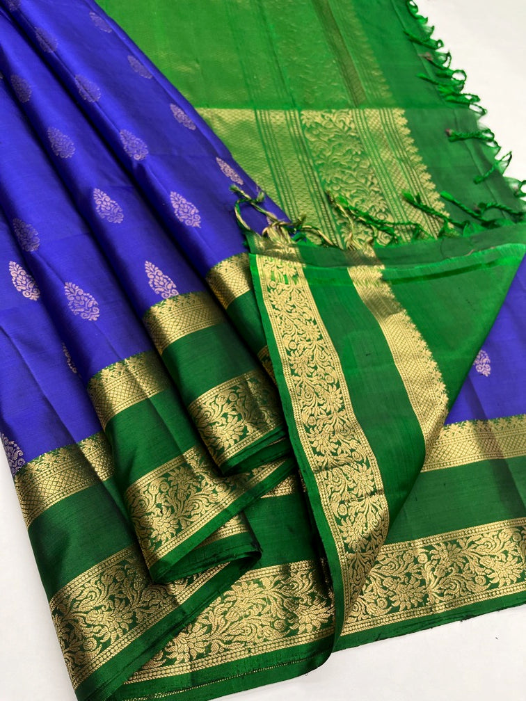 Royal Blue & Green - Soft Silk Saree