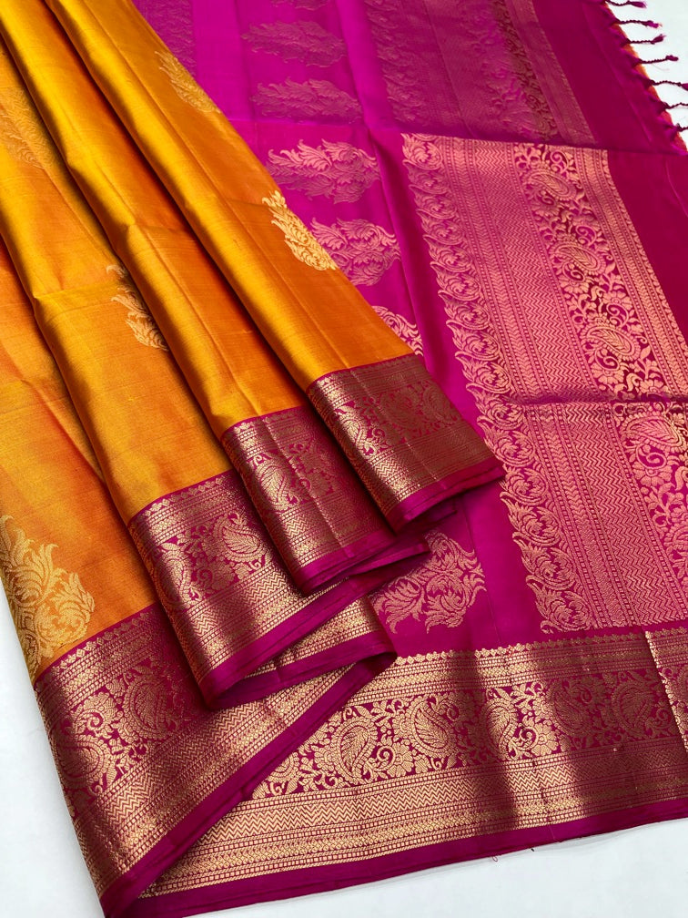 Mango Yellow & Pink - Soft Silk Saree