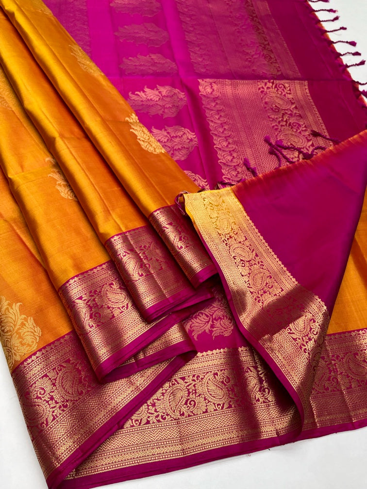 Mango Yellow & Pink - Soft Silk Saree