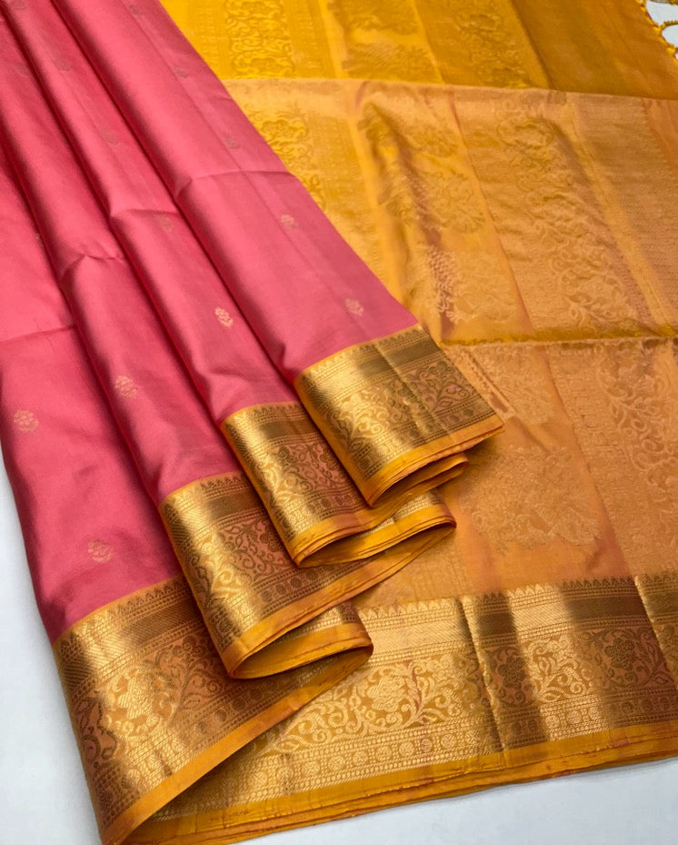 Peach & Yellow - Soft Silk Saree