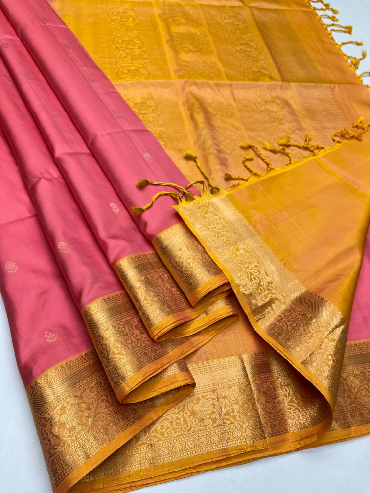 Peach & Yellow - Soft Silk Saree