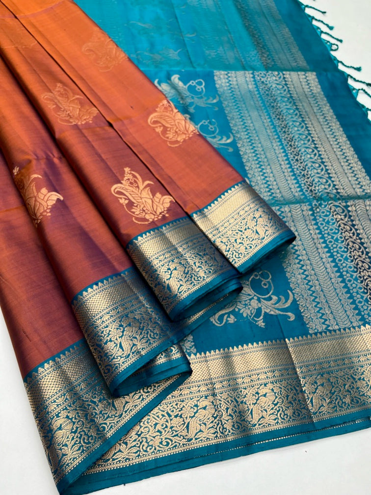 Dualtone Brick Brown & Rama Green - Soft Silk Saree