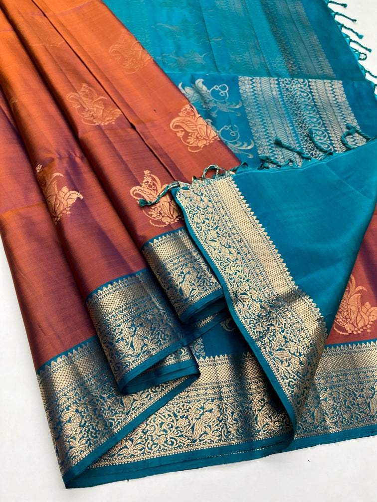 Dualtone Brick Brown & Rama Green - Soft Silk Saree