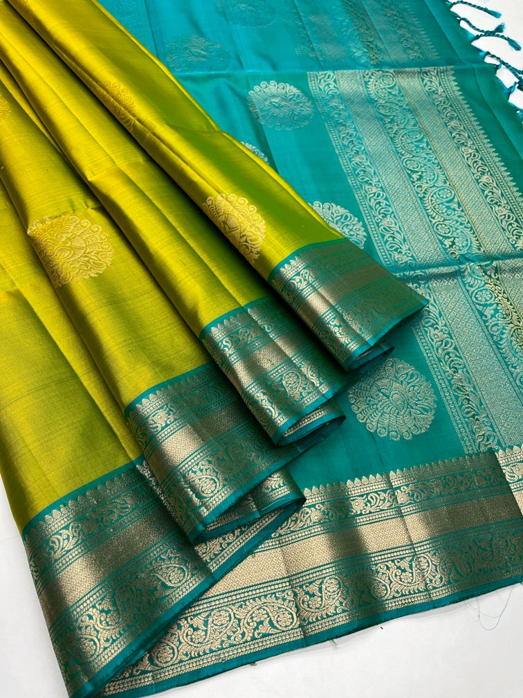 Mehandi Green & Rama Green - Soft Silk Saree