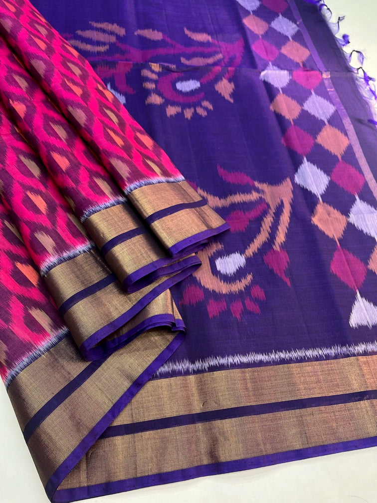 Magenta & Purple - Silk Cotton Pochampally Saree