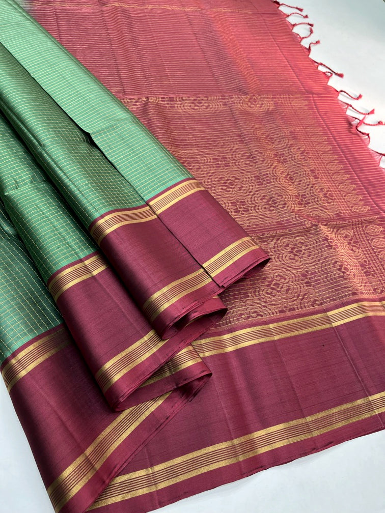 Green & Maroon - Soft Silk Saree