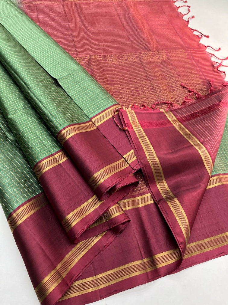 Green & Maroon - Soft Silk Saree