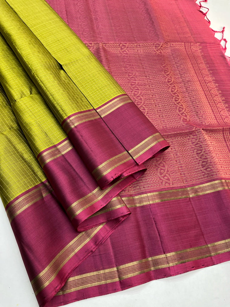 Green & Pink - Soft Silk Saree