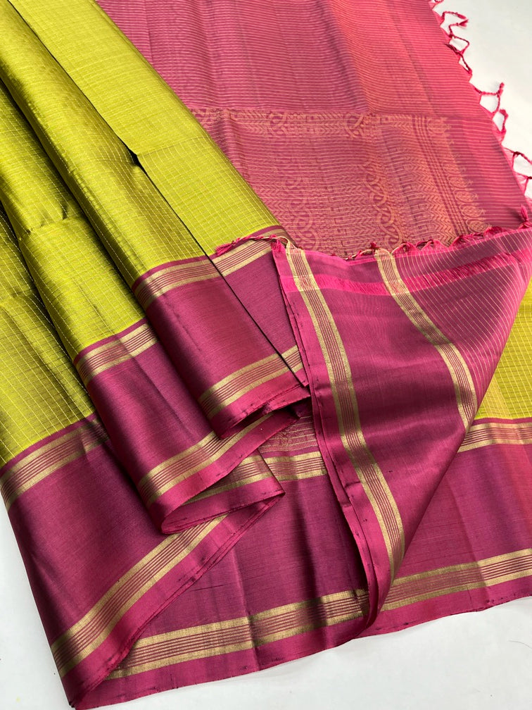 Green & Pink - Soft Silk Saree