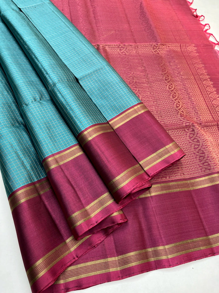 Blue & Pink - Soft Silk Saree