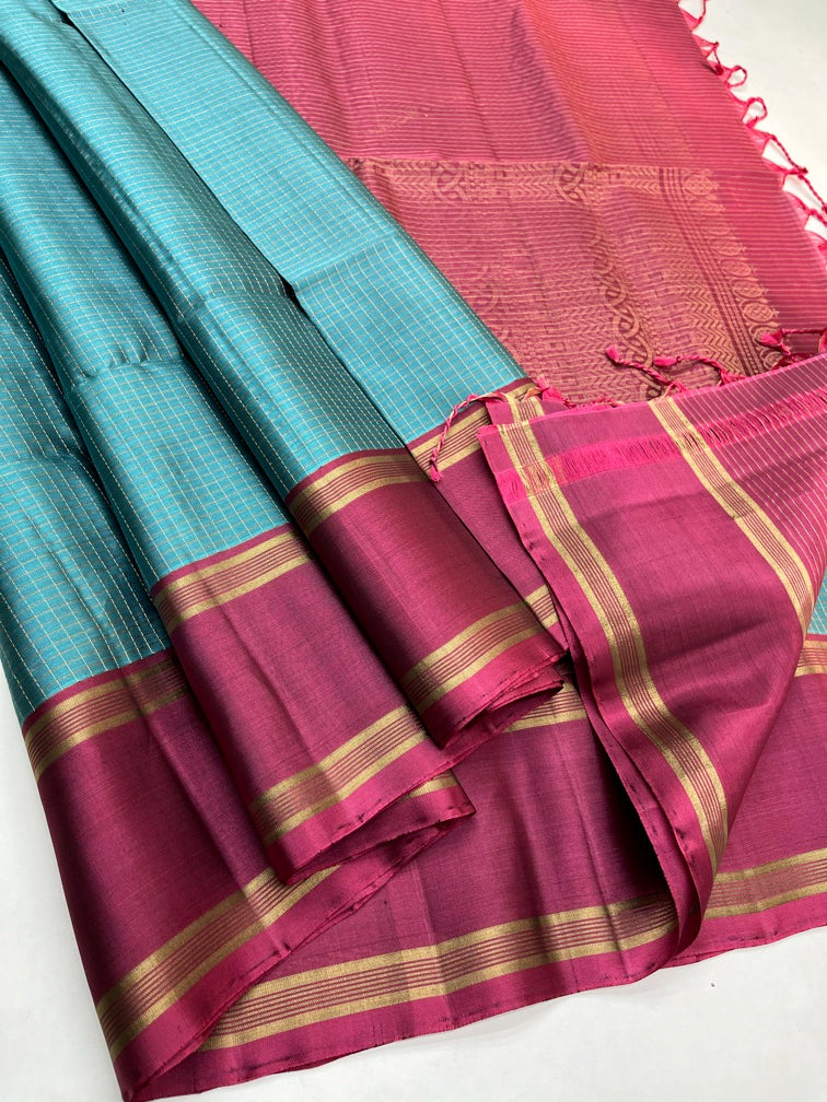 Blue & Pink - Soft Silk Saree