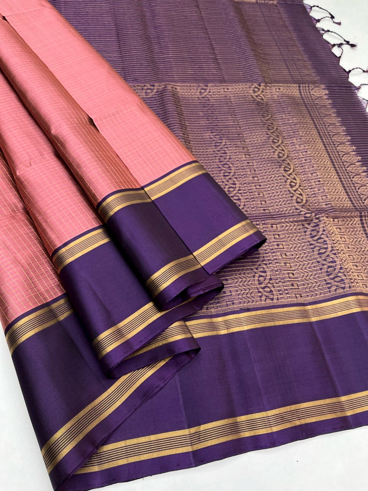 Peach & Purple - Soft Silk Saree