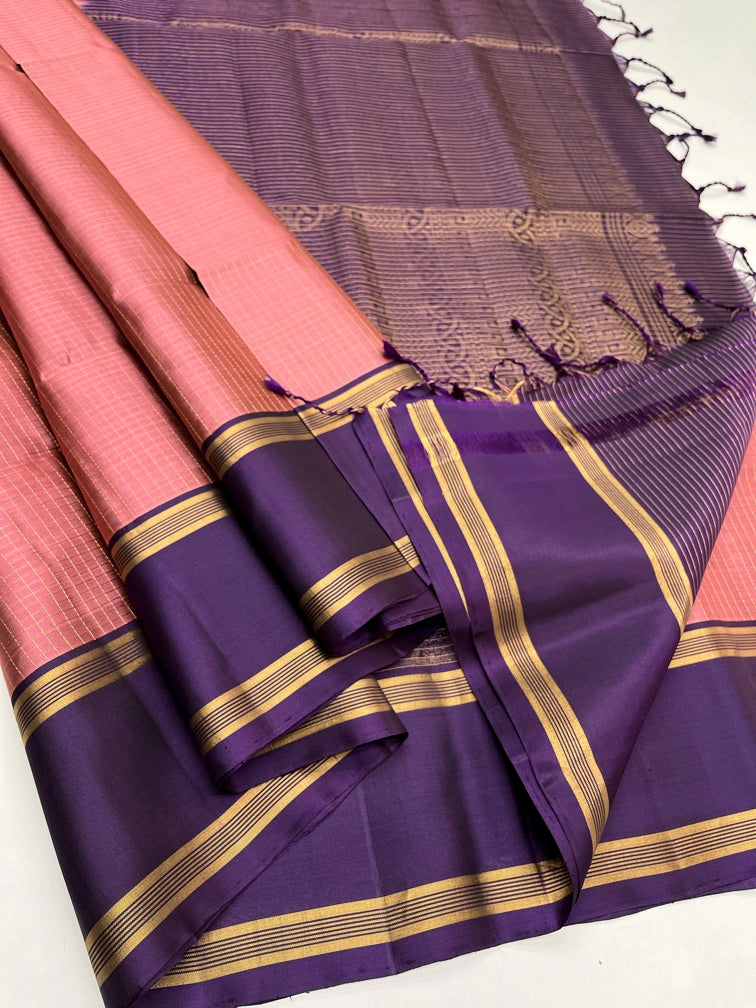 Peach & Purple - Soft Silk Saree