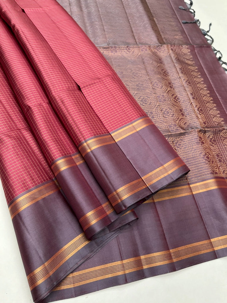 Peach & Grey - Soft Silk Saree