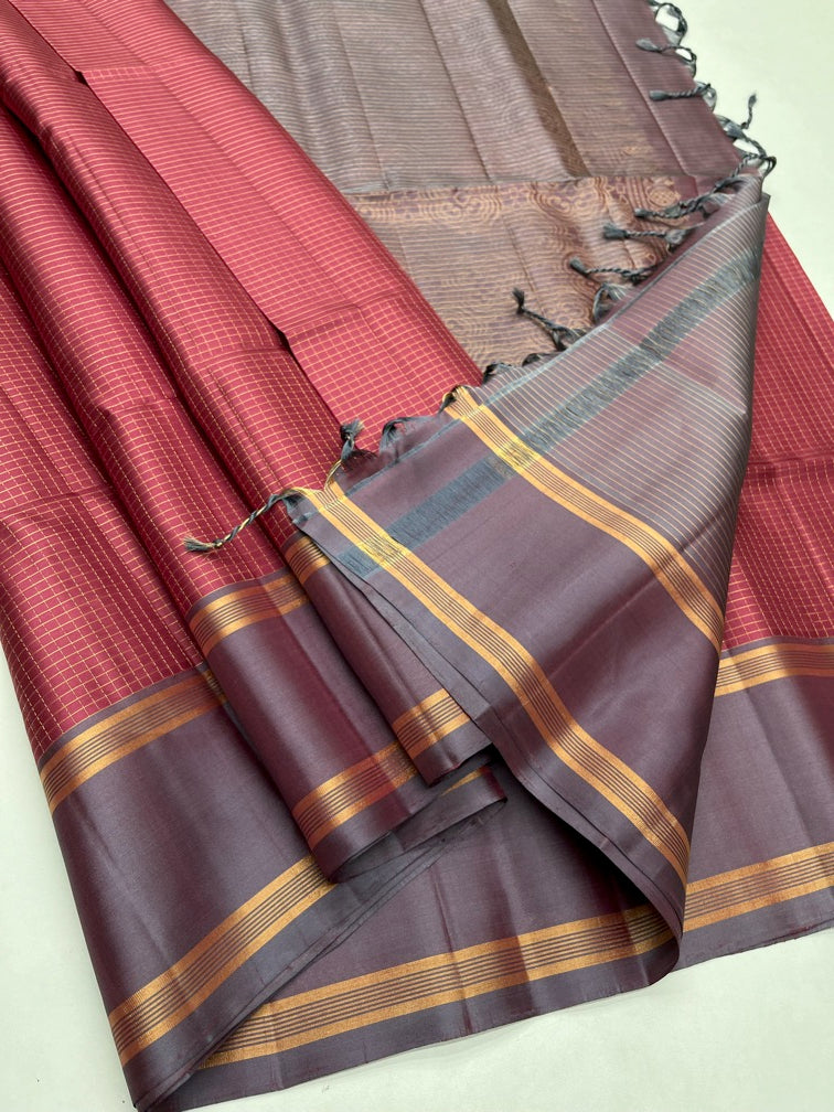 Peach & Grey - Soft Silk Saree