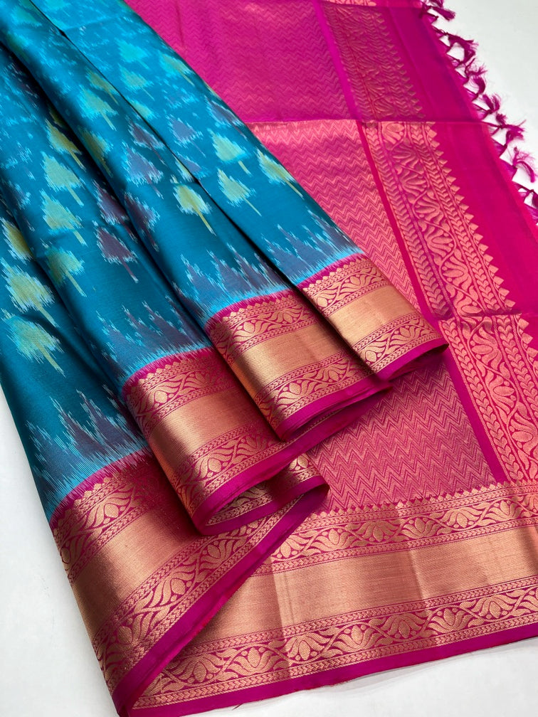 Blue & Pink - Pochampally Soft Silk Saree