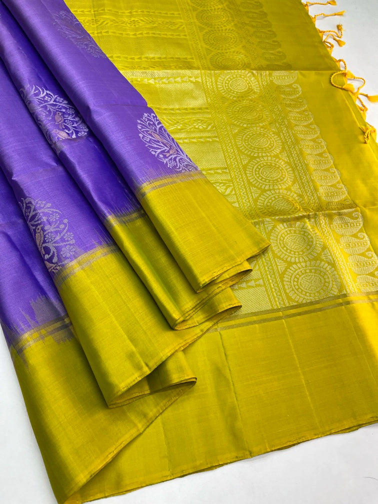 Lavender & Green - Soft Silk Saree