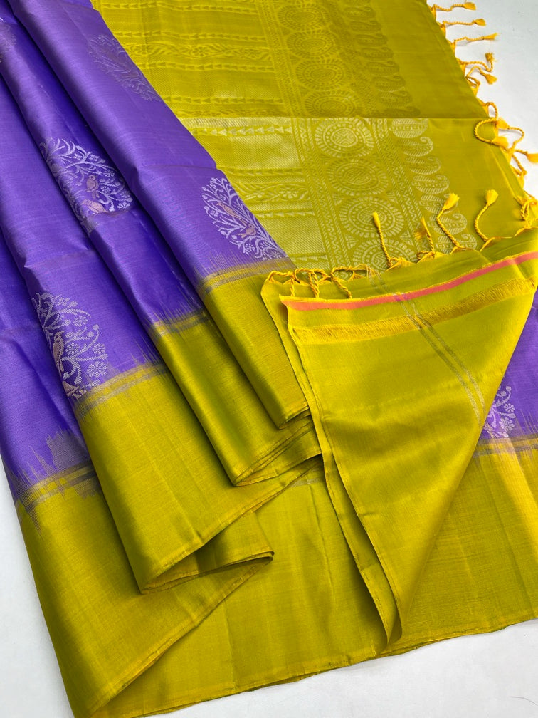 Lavender & Green - Soft Silk Saree