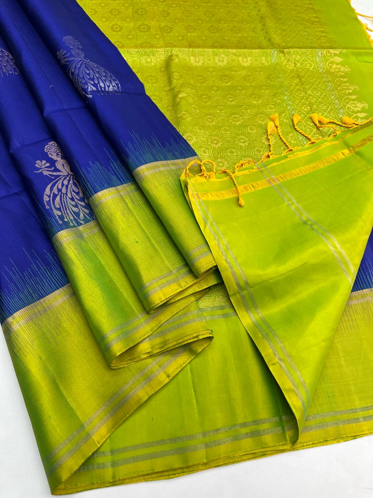 Royal Blue & Green - Soft Silk Saree