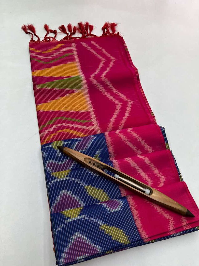 Blue & Pink - Soft Silk Pochampally Saree