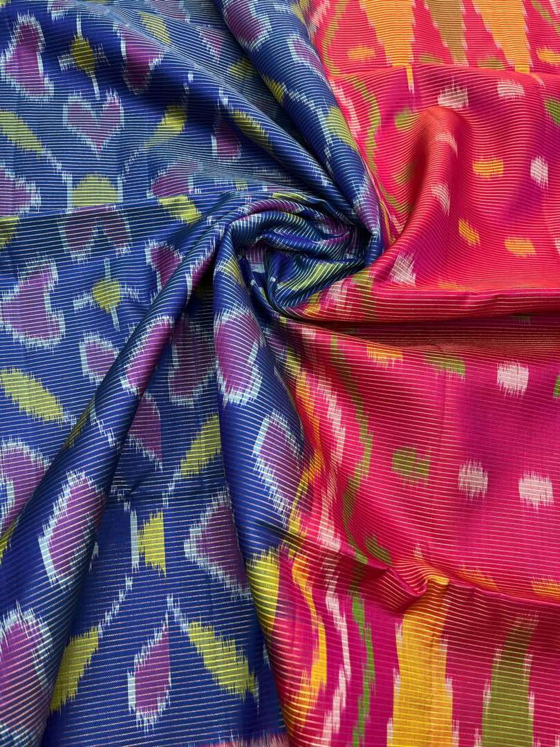 Blue & Pink - Soft Silk Pochampally Saree