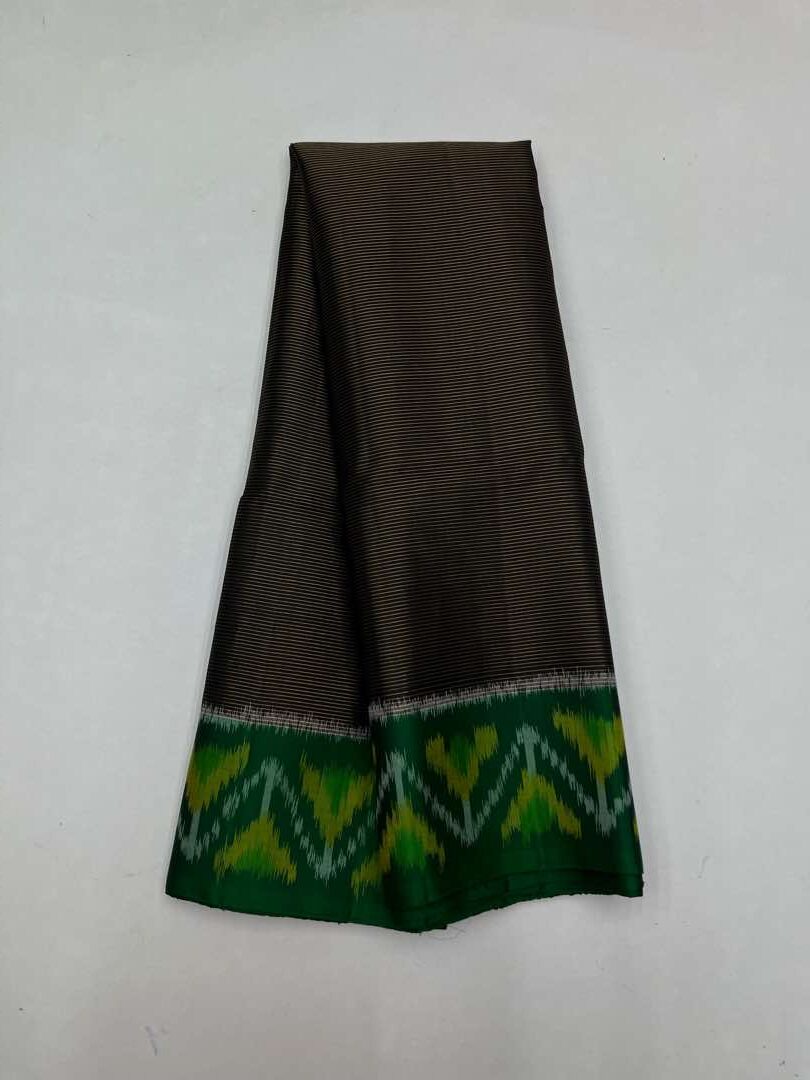 Beautiful Handloom Soft Silk Stripes saree in Black with Green