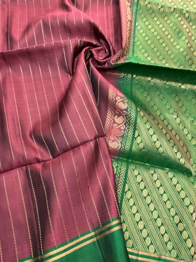 Beautiful Handloom Soft Silk Bhutta saree in Jamun color with Green