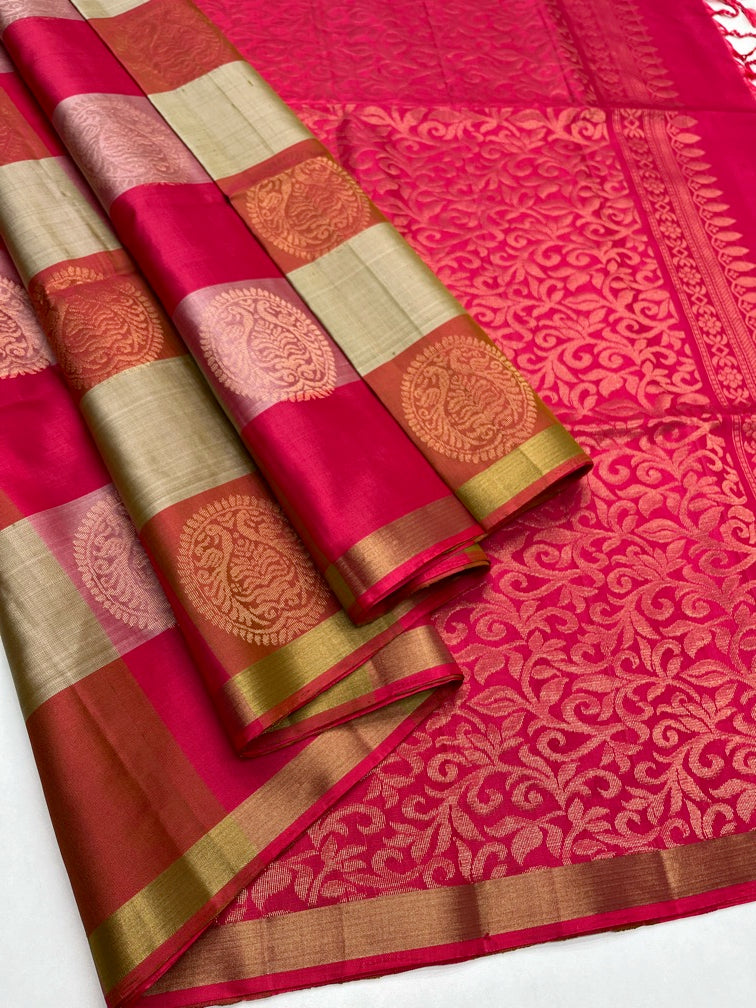 Red & Gold - Soft Silk Checked Saree