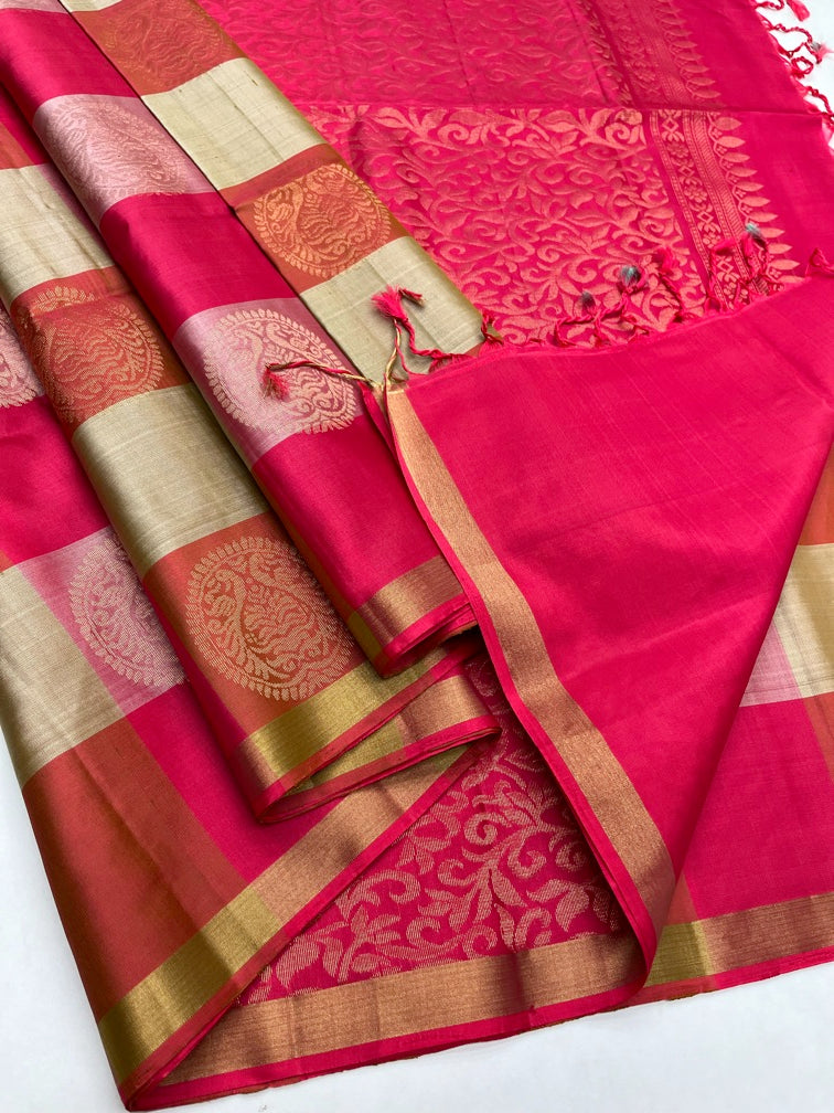 Red & Gold - Soft Silk Checked Saree