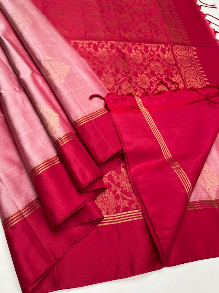 Pink & Reddish Pink - Soft Silk Saree