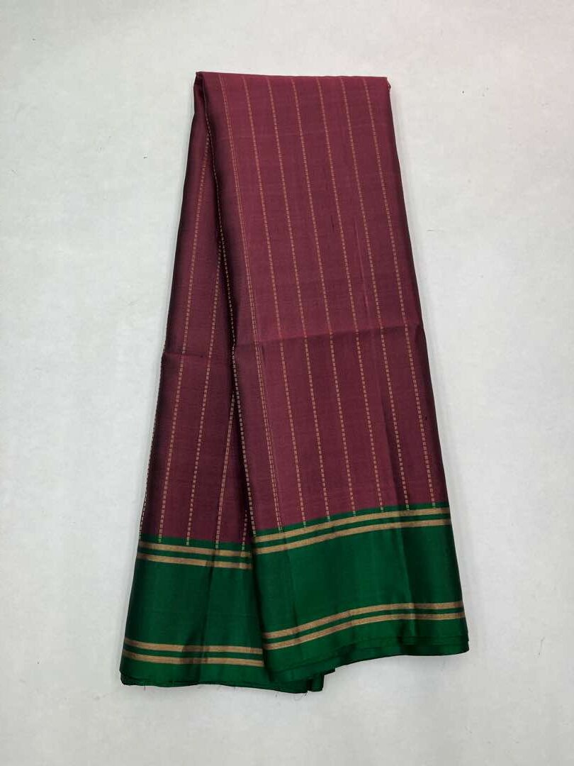 Beautiful Handloom Soft Silk Bhutta saree in Jamun color with Green