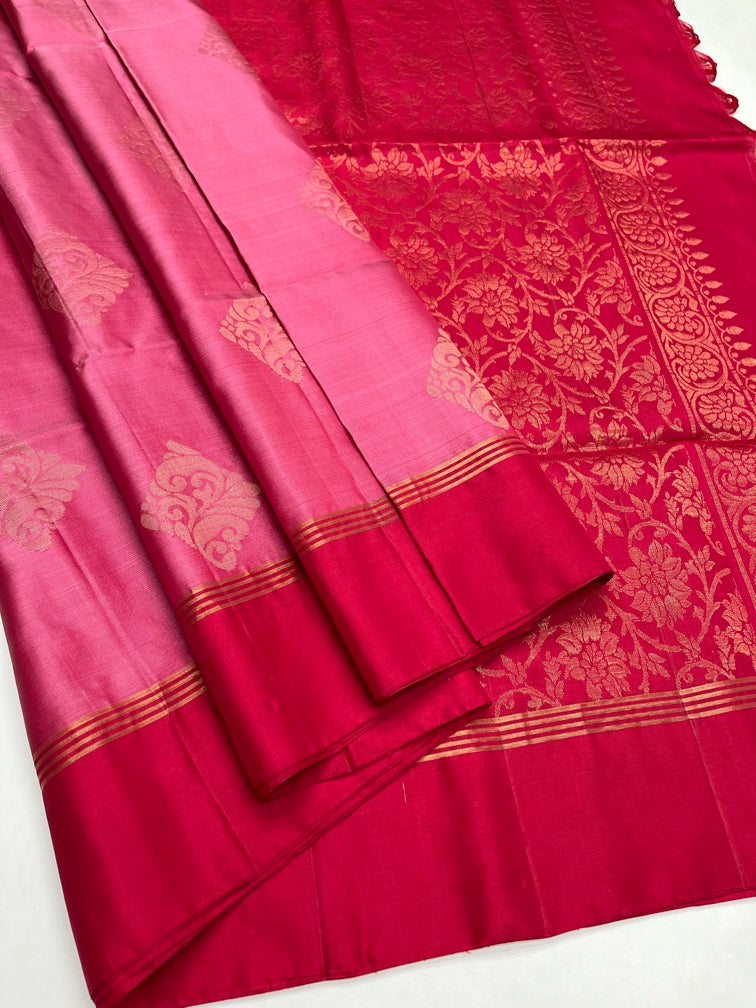 Pink & Reddish Pink - Soft Silk Saree