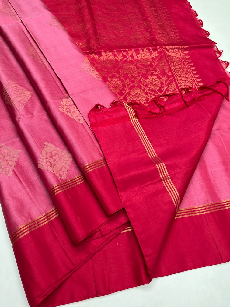 Pink & Reddish Pink - Soft Silk Saree