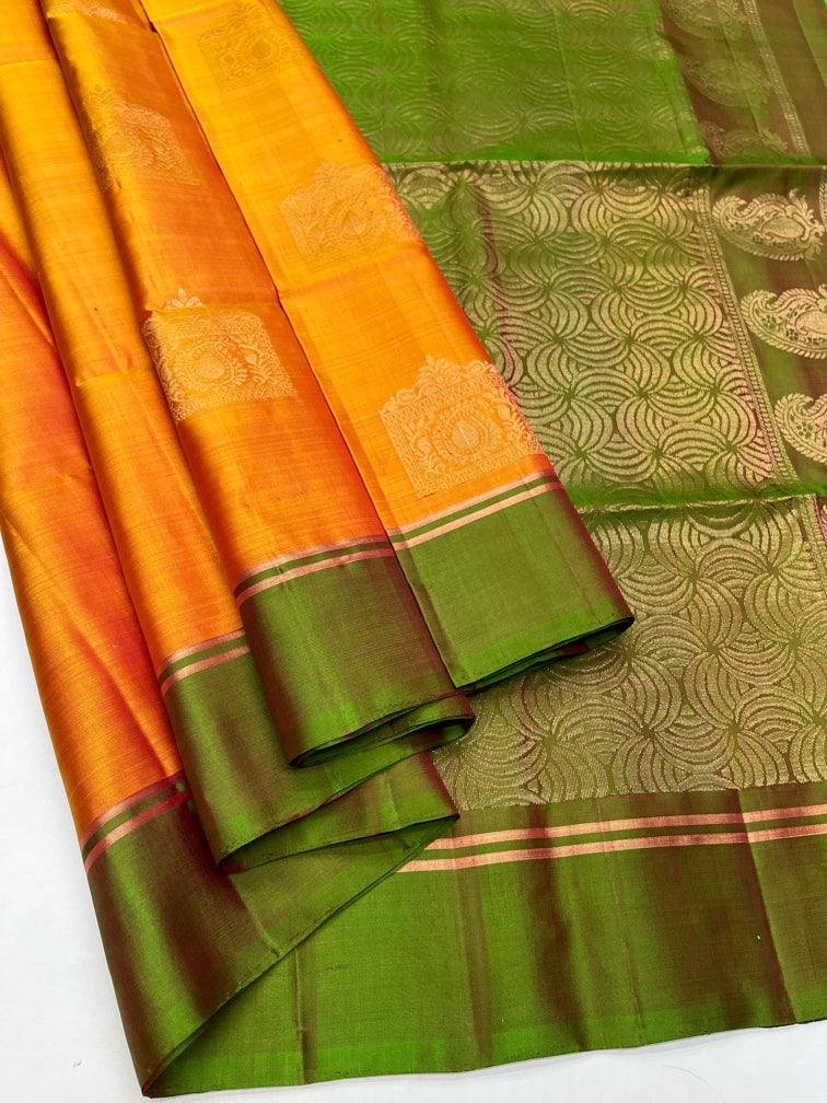 Orange & Green - Soft Silk Saree