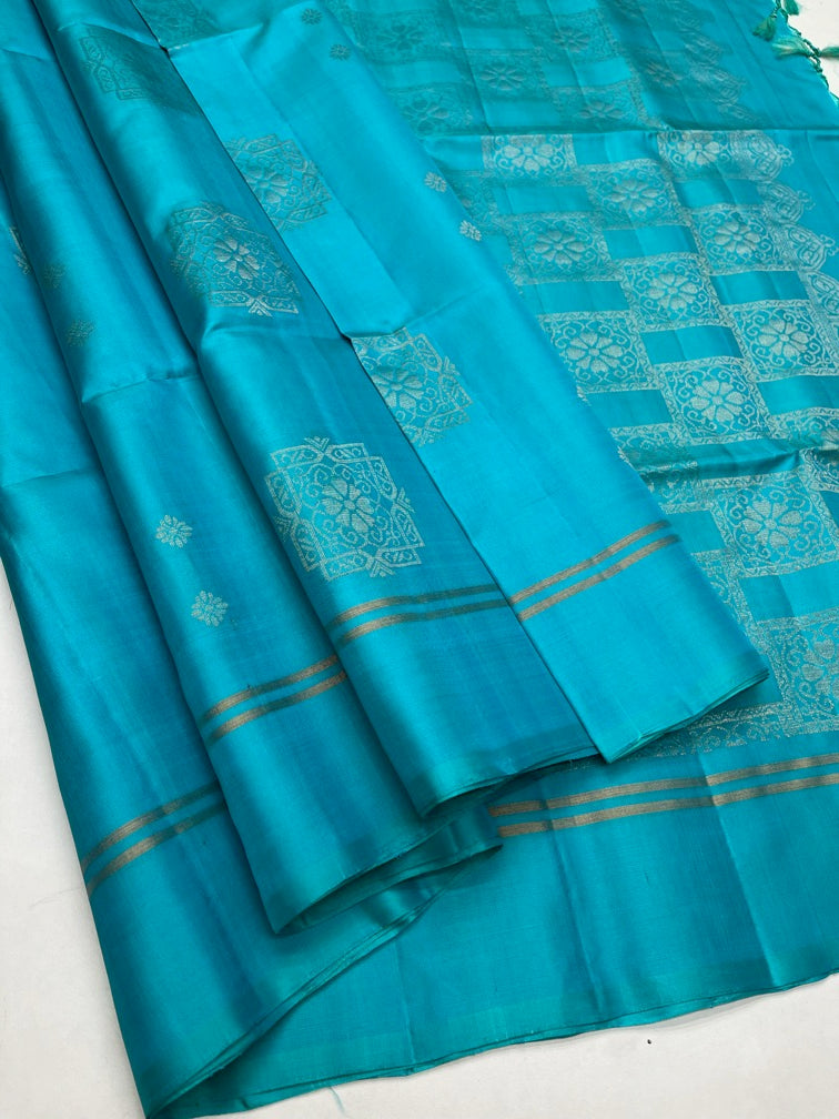 Peacock Blue - Soft Silk Saree