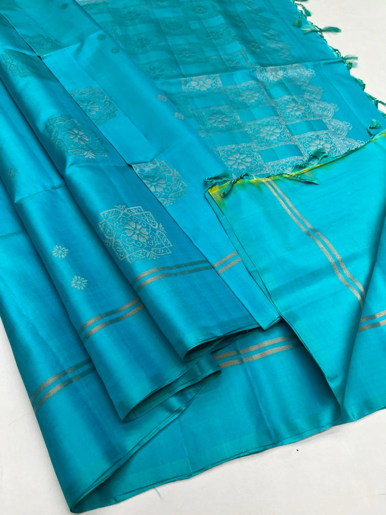 Peacock Blue - Soft Silk Saree