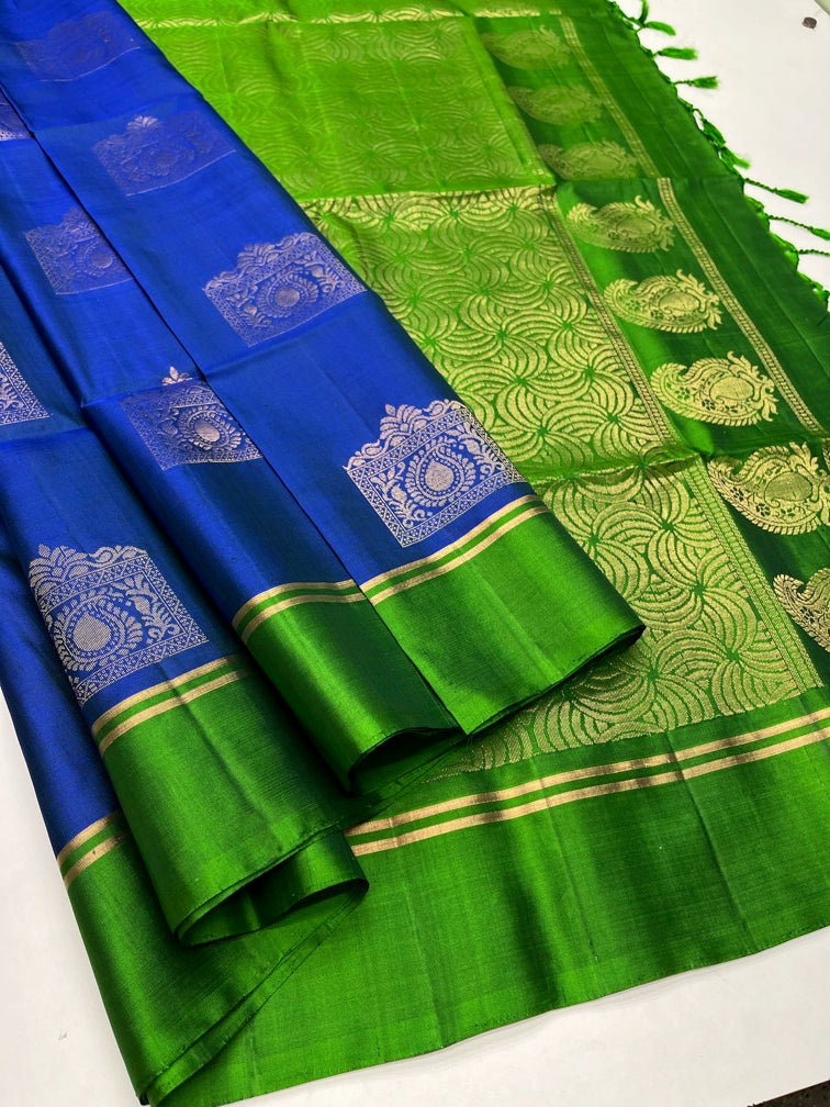 Royal Blue & Green - Soft Silk Saree