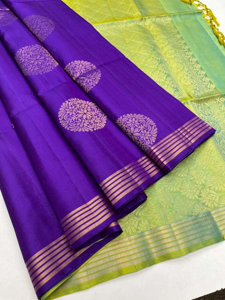 Purple & Light Green - Soft Silk Saree