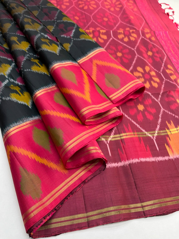 Black & Maroon - Pochampally Soft Silk Saree