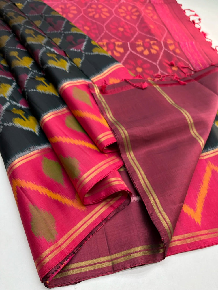 Black & Maroon - Pochampally Soft Silk Saree