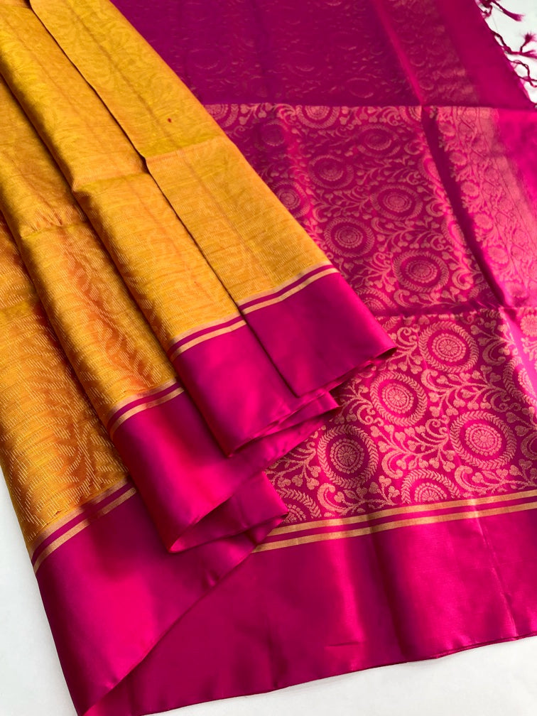 Mango Yellow & Pink - Soft Silk Saree