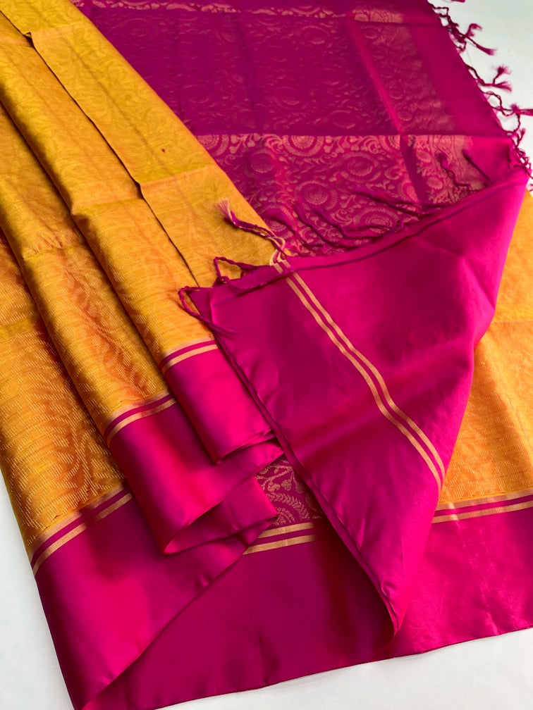 Mango Yellow & Pink - Soft Silk Saree