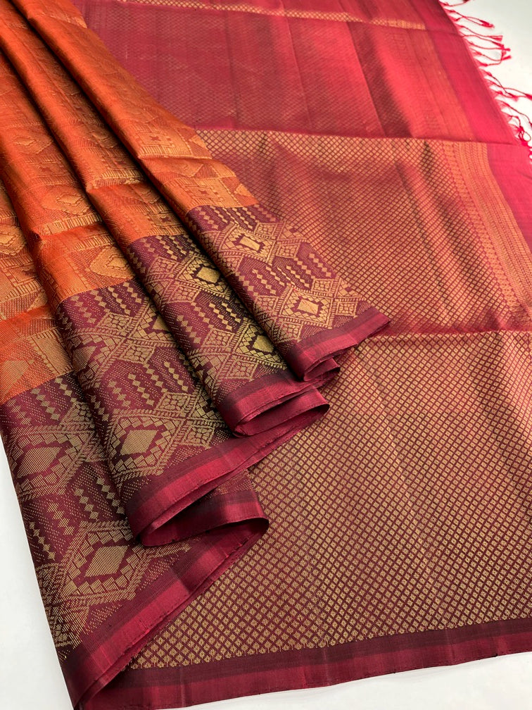 Brown & Maroon Soft Silk Sari