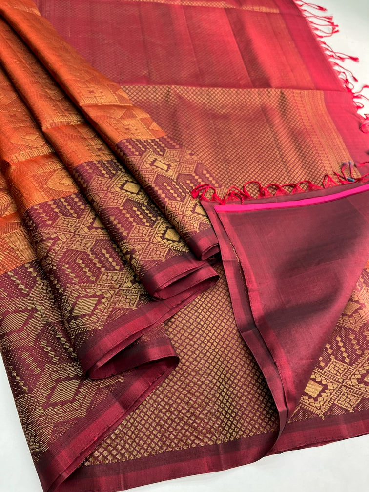 Brown & Maroon Soft Silk Sari